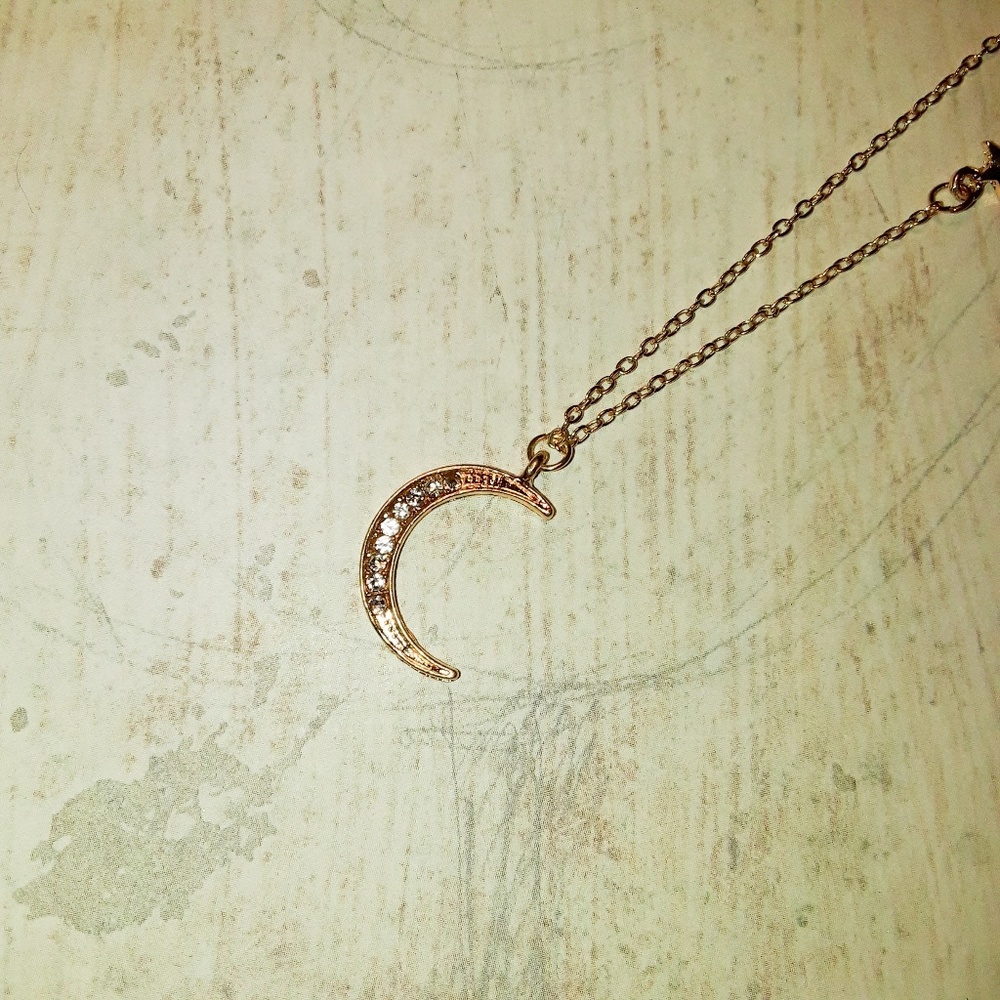 Moon & Stars Crystal Layered Choker Bib Necklace - Picture 3 of 6